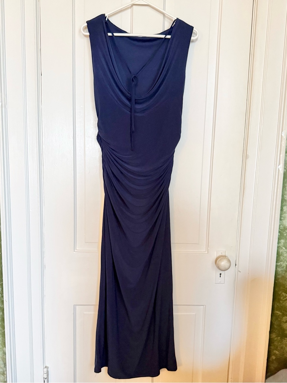Elegant Navy Sleeveless Draped Maxi Dress